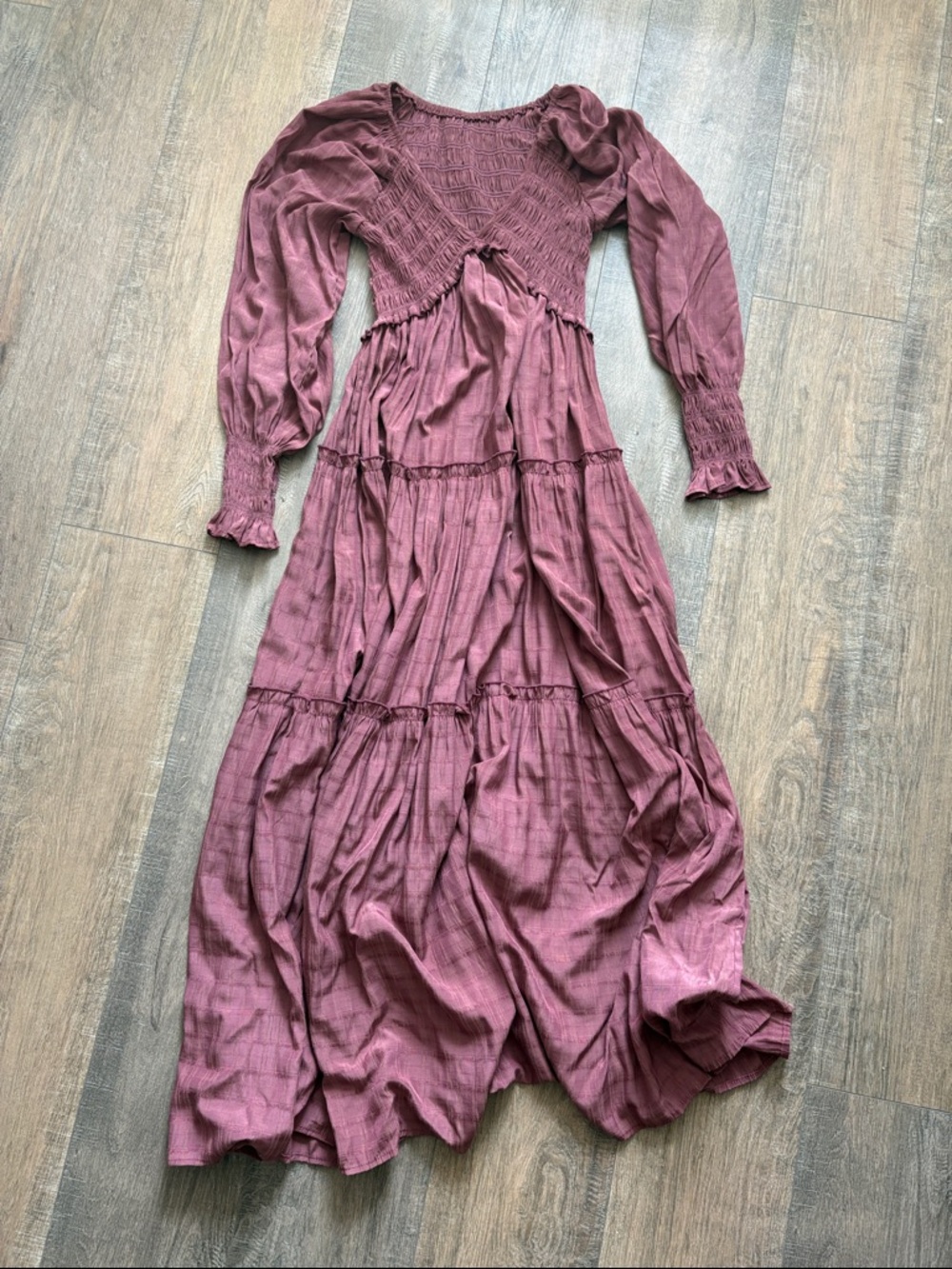 Smocked Waist Long Sleeve Maxi Dress in Dusty Rose